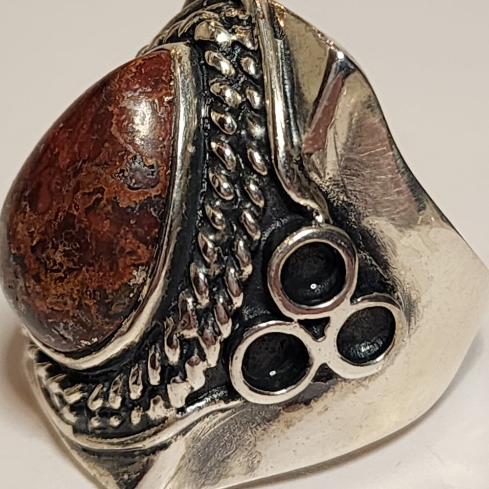 Vintage Silver Teardrop Stone Ring Size 10 - Picture 9 of 11